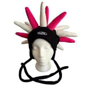 Vintage Mental Snowboarding Beanie with Pink White Spikes